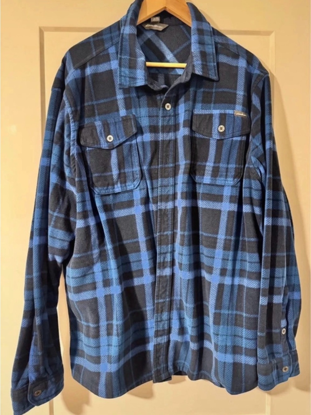 Eddie Bauer Black & Blue Plaid Fleece Shirt Jacket